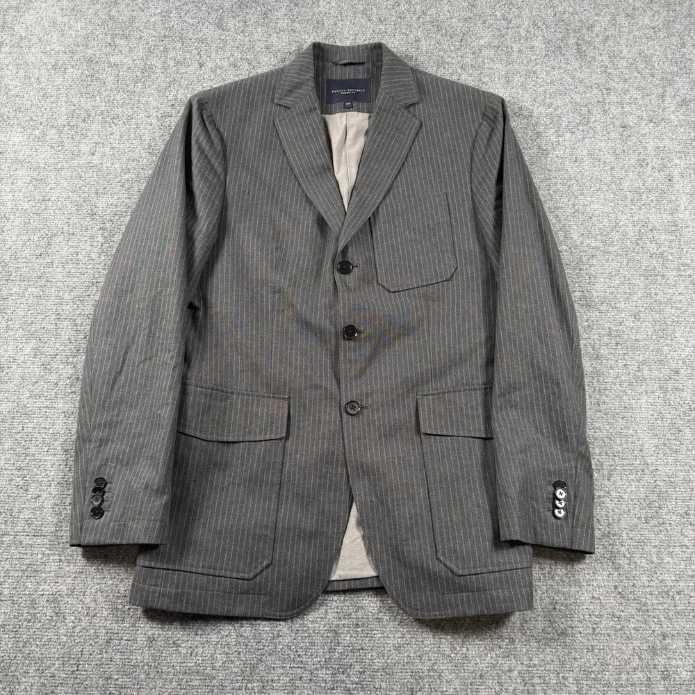 Banana Republic Blazer Mens 38R Grey Pinstripe Modern Fit Cotton 3 Button Jacket